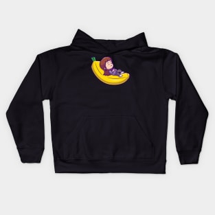 Cute Girl Sleeping On Bananas Cartoon Kids Hoodie